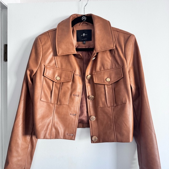7 for All Mankind Vegan Leather Jacket - Brown w/ Gold Buttons - Women’s Size M - Picture 2 of 8